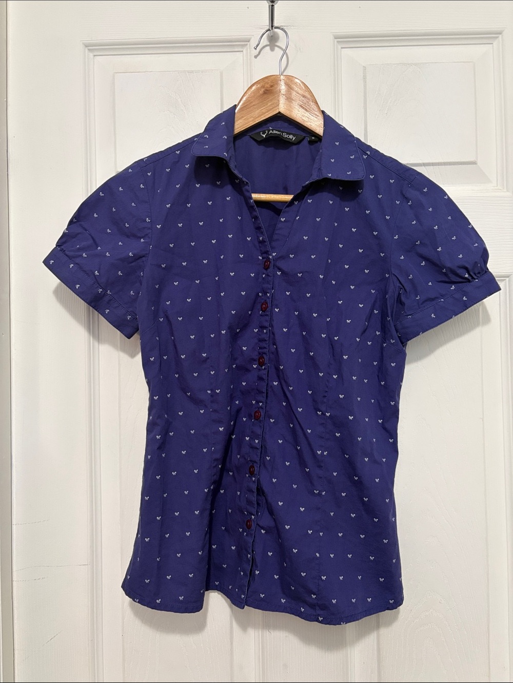 Allen Solly Short-Sleeve Navy Button-Down with Micro Bow Print